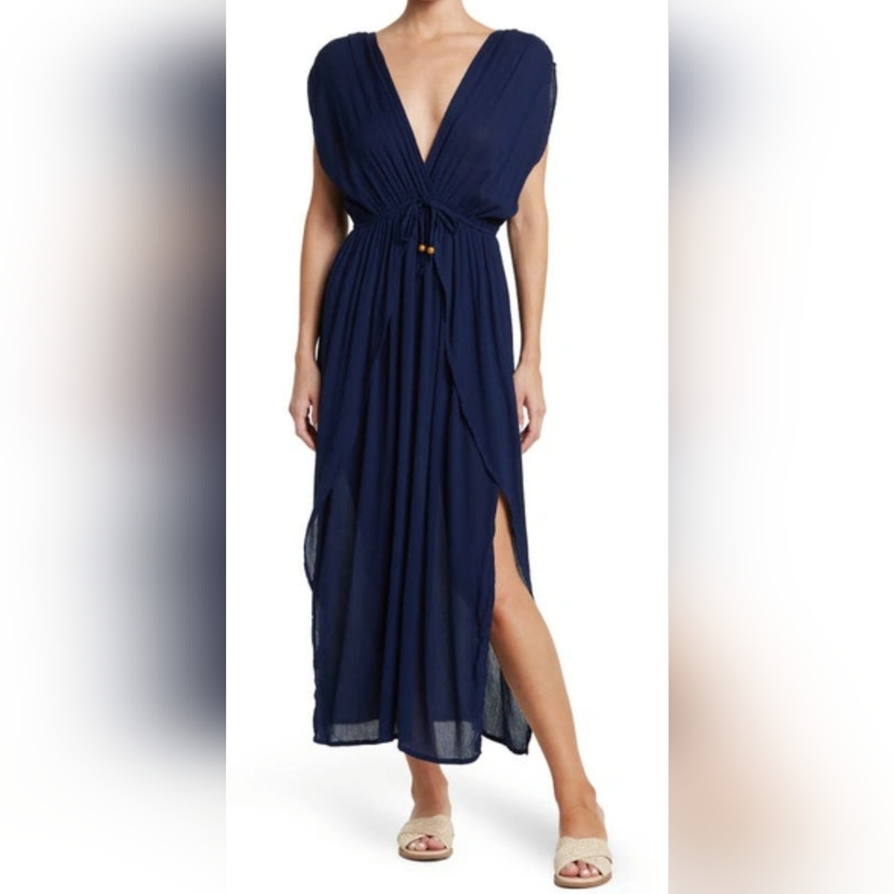Navy Blue V-Neck Maxi Cover-Up Dress By BOHO ME